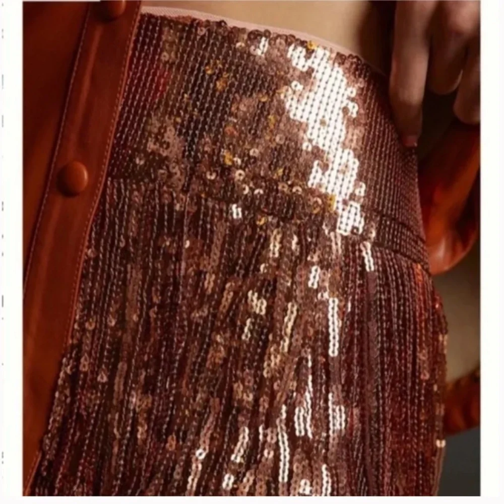 Maeve Fringed Sequined Boho Hippie Chic Hipster Modern Art Deco Farm Mini Skirt